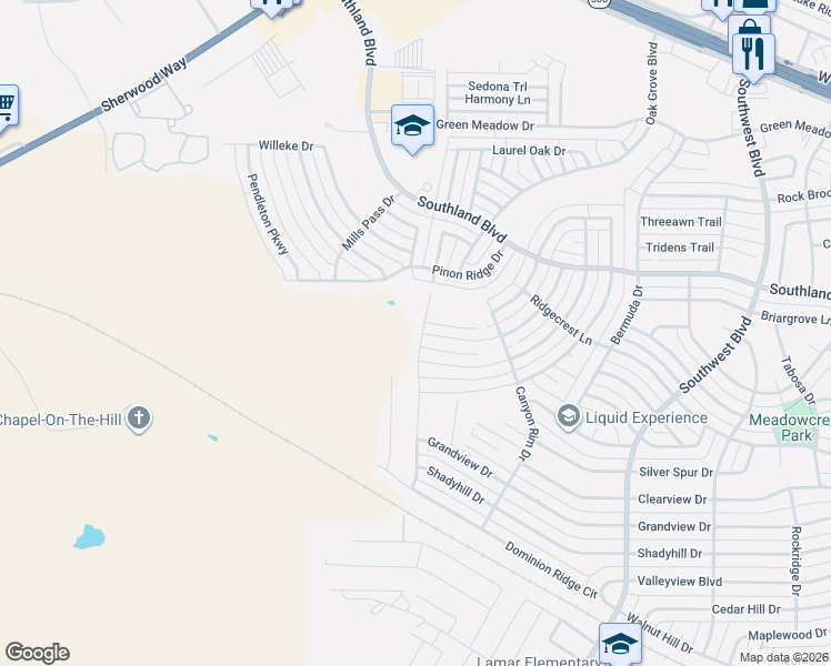 map of restaurants, bars, coffee shops, grocery stores, and more near Coral Way in San Angelo