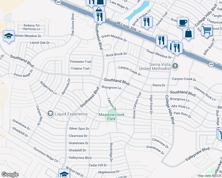 map of restaurants, bars, coffee shops, grocery stores, and more near 3318 Briargrove Lane in San Angelo