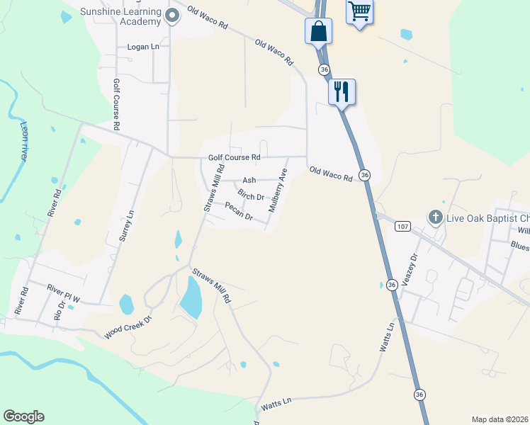 map of restaurants, bars, coffee shops, grocery stores, and more near 304 Mulberry Avenue in Gatesville