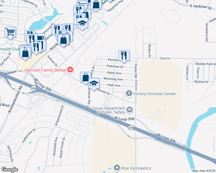map of restaurants, bars, coffee shops, grocery stores, and more near 1740 Utah Avenue in San Angelo