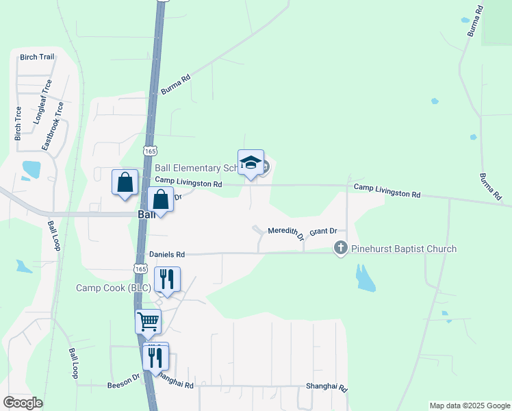 map of restaurants, bars, coffee shops, grocery stores, and more near 15 Eva Lane in Ball