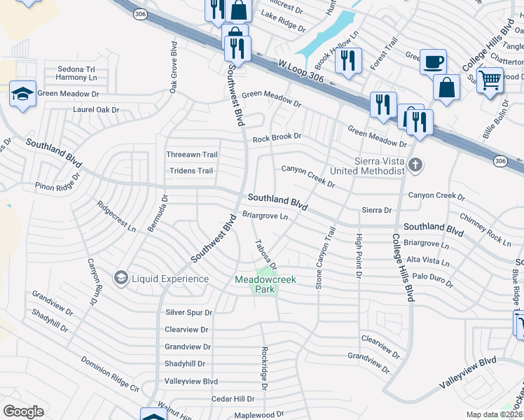 map of restaurants, bars, coffee shops, grocery stores, and more near 3402 Briargrove Lane in San Angelo