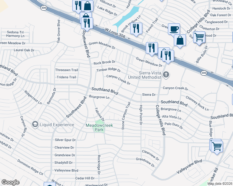 map of restaurants, bars, coffee shops, grocery stores, and more near 4801 Green Valley Trail in San Angelo