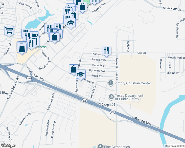 map of restaurants, bars, coffee shops, grocery stores, and more near 1740 Utah Avenue in San Angelo