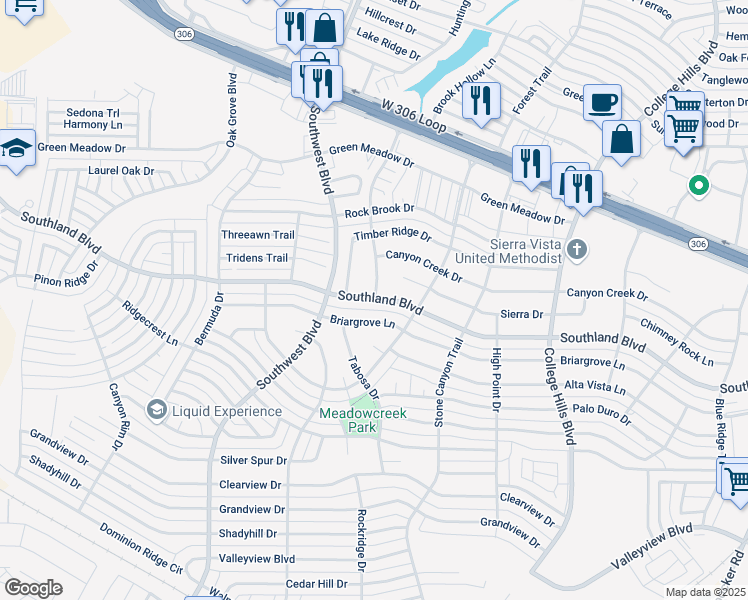 map of restaurants, bars, coffee shops, grocery stores, and more near 3335 Southland Boulevard in San Angelo