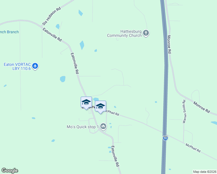 map of restaurants, bars, coffee shops, grocery stores, and more near 42 Asa Miley Road in Hattiesburg
