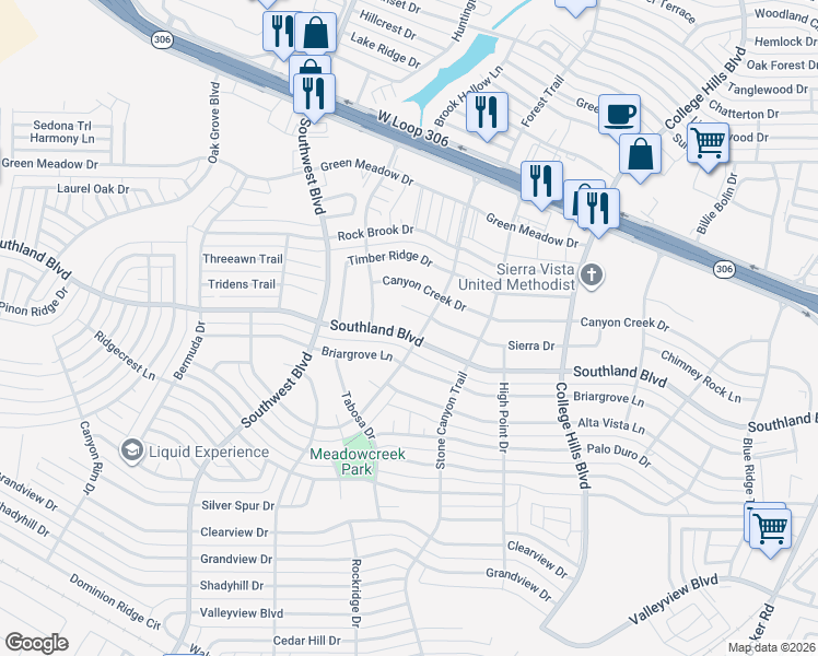 map of restaurants, bars, coffee shops, grocery stores, and more near 4801-4899 Green Valley Trail in San Angelo