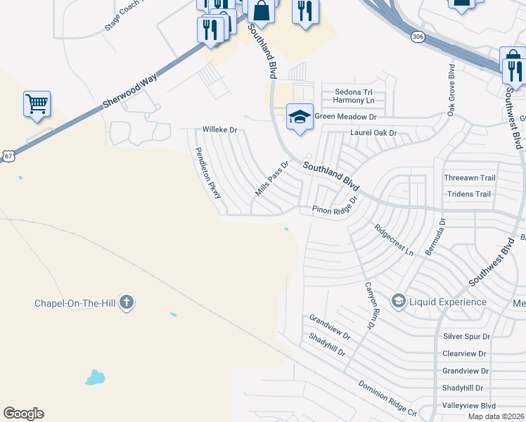 map of restaurants, bars, coffee shops, grocery stores, and more near 4205 Kensington Creek in San Angelo