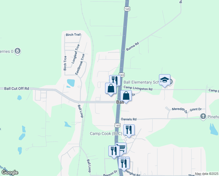map of restaurants, bars, coffee shops, grocery stores, and more near 700 Timber Trail in Ball
