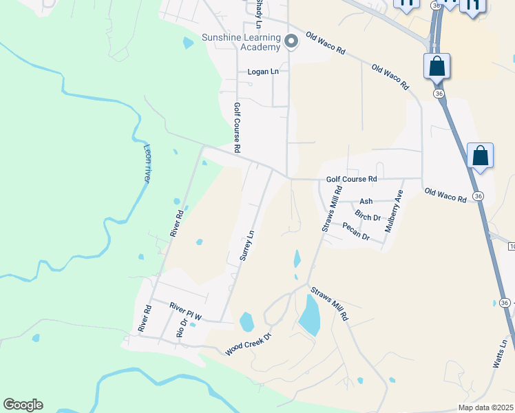 map of restaurants, bars, coffee shops, grocery stores, and more near 111 Surrey Lane in Gatesville
