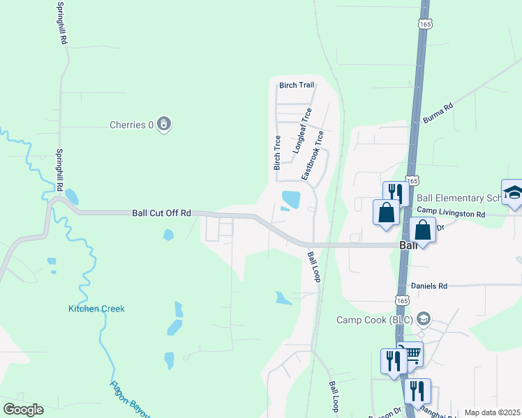 map of restaurants, bars, coffee shops, grocery stores, and more near 6020 Louisiana 1204 in Ball