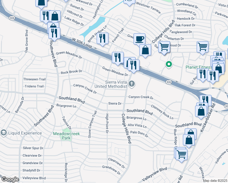map of restaurants, bars, coffee shops, grocery stores, and more near 3025 Timber Ridge Drive in San Angelo