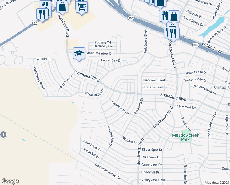 map of restaurants, bars, coffee shops, grocery stores, and more near 4202 Shefflera Drive in San Angelo