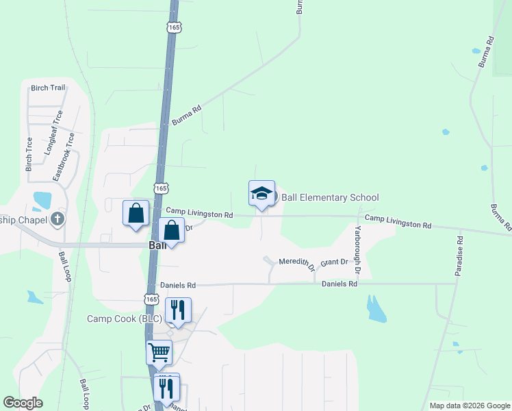 map of restaurants, bars, coffee shops, grocery stores, and more near 31 Lynn Drive in Ball
