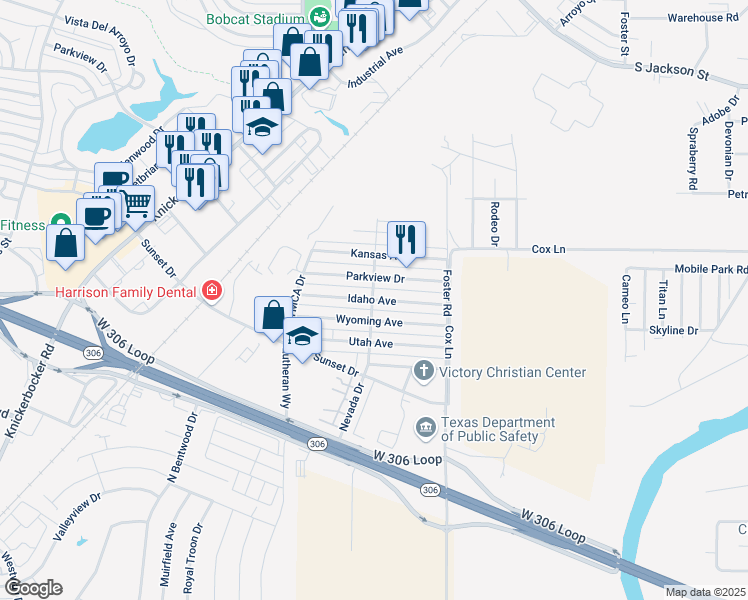 map of restaurants, bars, coffee shops, grocery stores, and more near 1699 Idaho Avenue in San Angelo
