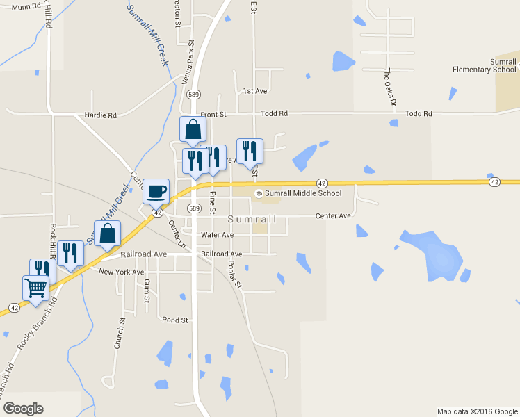 map of restaurants, bars, coffee shops, grocery stores, and more near 1217 Highway 42 in Sumrall