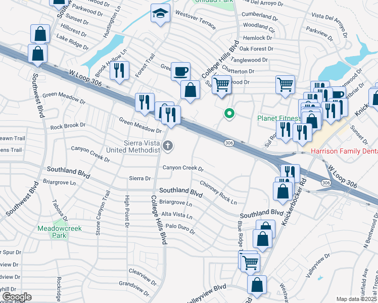 map of restaurants, bars, coffee shops, grocery stores, and more near 4445 Fall Creek Drive in San Angelo