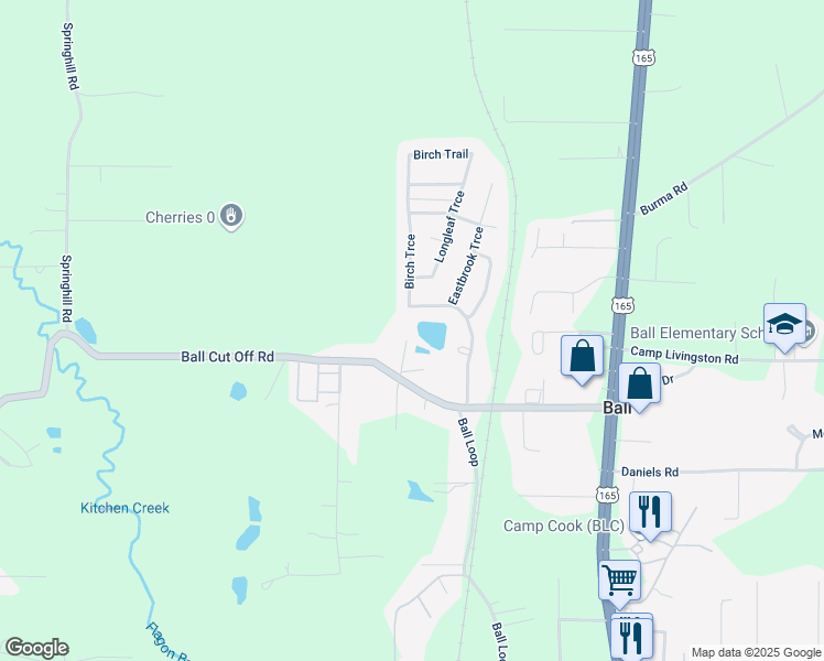map of restaurants, bars, coffee shops, grocery stores, and more near 6020 Louisiana 1204 in Ball