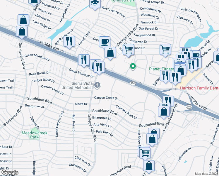 map of restaurants, bars, coffee shops, grocery stores, and more near 4445 Fall Creek Drive in San Angelo