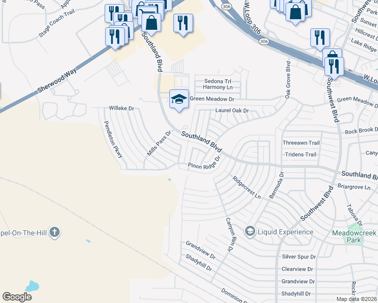 map of restaurants, bars, coffee shops, grocery stores, and more near 4242 Lexington Place in San Angelo