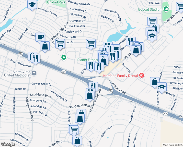 map of restaurants, bars, coffee shops, grocery stores, and more near 4060 Sul Ross Street in San Angelo