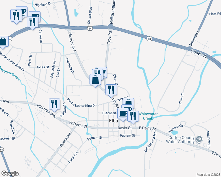 map of restaurants, bars, coffee shops, grocery stores, and more near 610 Troy Road in Elba