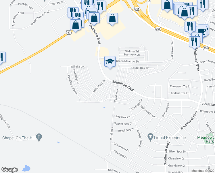 map of restaurants, bars, coffee shops, grocery stores, and more near Lexington Place in San Angelo