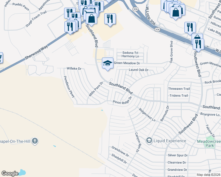 map of restaurants, bars, coffee shops, grocery stores, and more near 4242 Lexington Place in San Angelo