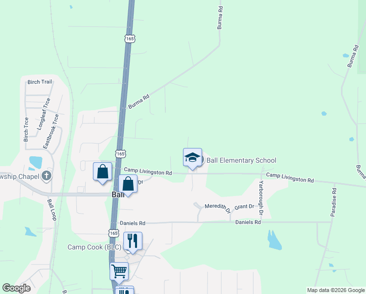 map of restaurants, bars, coffee shops, grocery stores, and more near 31 Lynn Drive in Ball