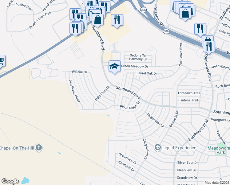 map of restaurants, bars, coffee shops, grocery stores, and more near 4242 Lexington Place in San Angelo