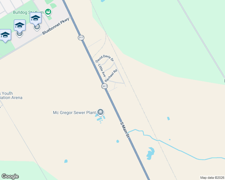 map of restaurants, bars, coffee shops, grocery stores, and more near 2650 South Main Street in McGregor