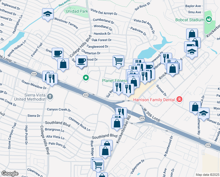 map of restaurants, bars, coffee shops, grocery stores, and more near 4060-4078 Sul Ross Street in San Angelo