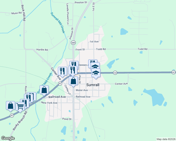 map of restaurants, bars, coffee shops, grocery stores, and more near 1217 Mississippi 42 in Sumrall