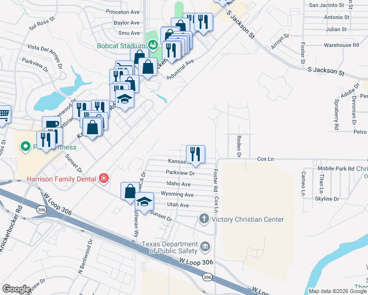 map of restaurants, bars, coffee shops, grocery stores, and more near 1646 Iowa Avenue in San Angelo