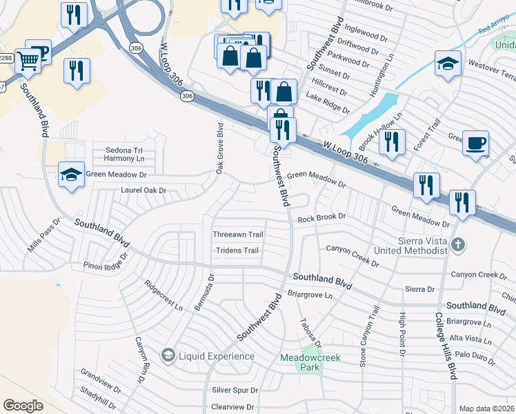 map of restaurants, bars, coffee shops, grocery stores, and more near 3821 Wild Rye Trail in San Angelo