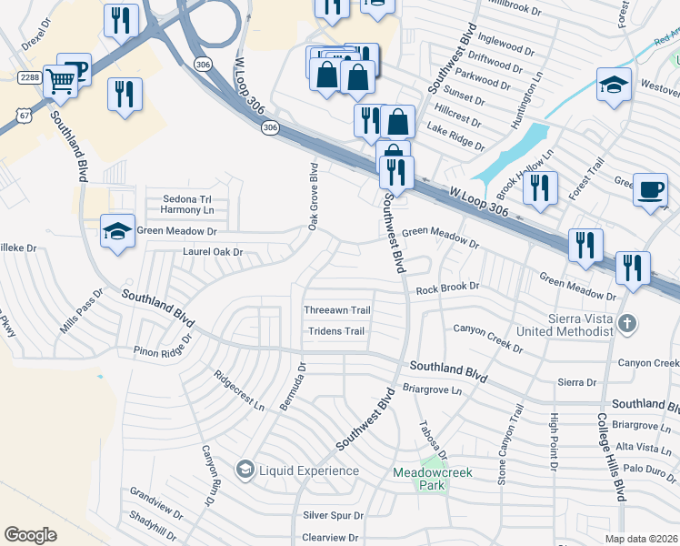 map of restaurants, bars, coffee shops, grocery stores, and more near 3815A Wild Rye Trail in San Angelo