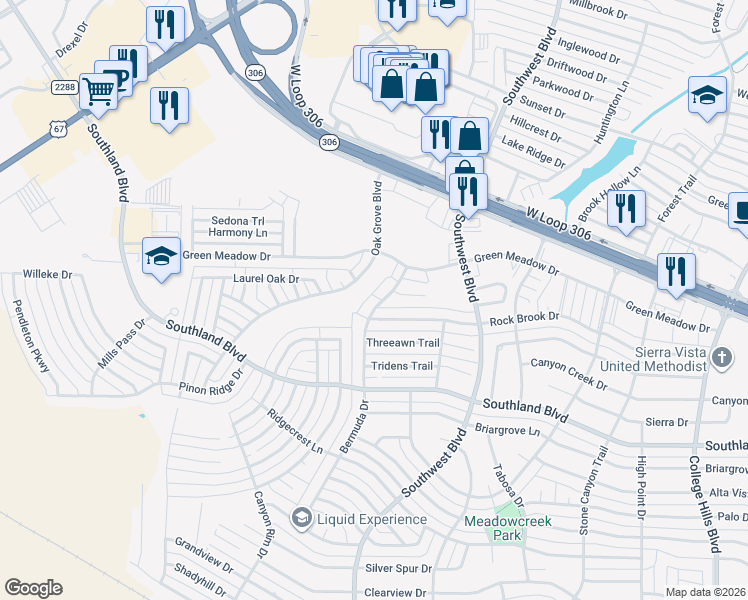 map of restaurants, bars, coffee shops, grocery stores, and more near 4466 Bermuda Drive in San Angelo