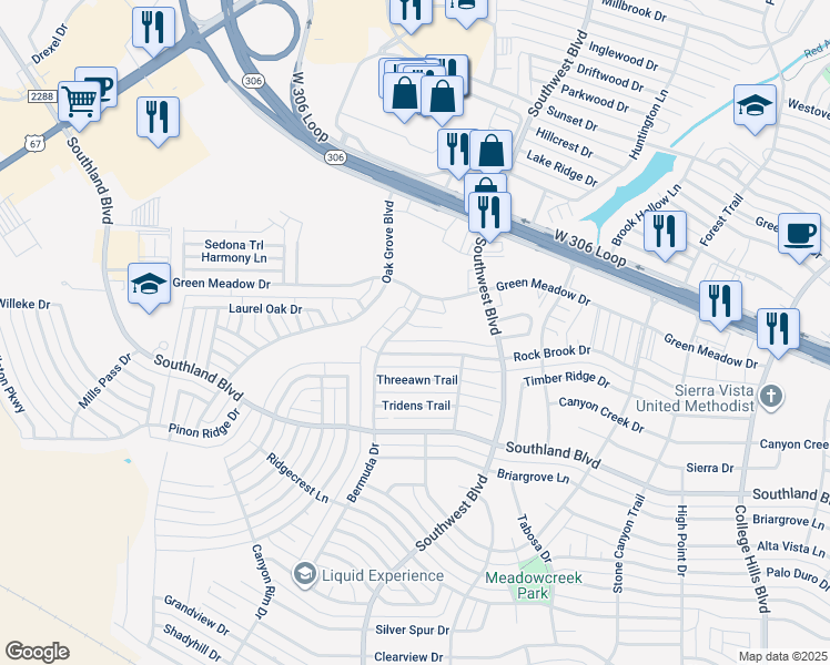 map of restaurants, bars, coffee shops, grocery stores, and more near 3815A Wild Rye Trail in San Angelo