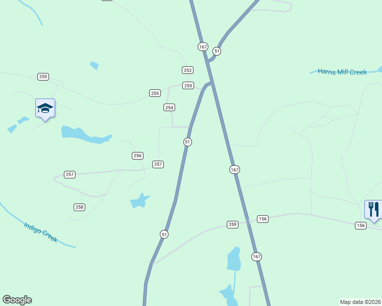 map of restaurants, bars, coffee shops, grocery stores, and more near 5376 Alabama 51 in New Brockton