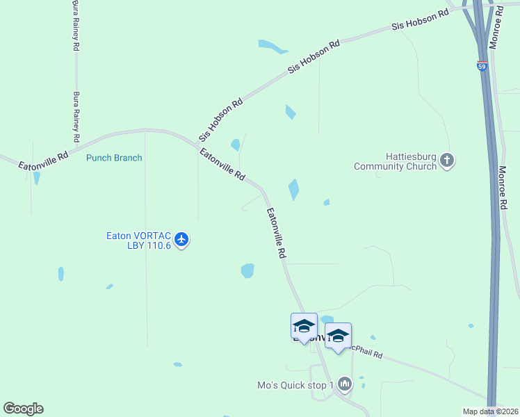 map of restaurants, bars, coffee shops, grocery stores, and more near 819 Eatonville Road in Hattiesburg