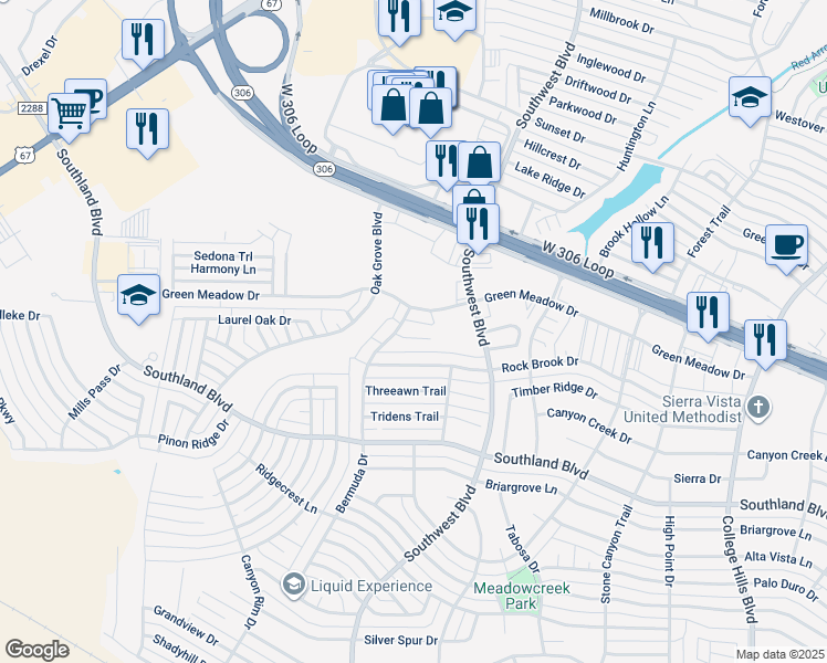 map of restaurants, bars, coffee shops, grocery stores, and more near 3815A Wild Rye Trail in San Angelo
