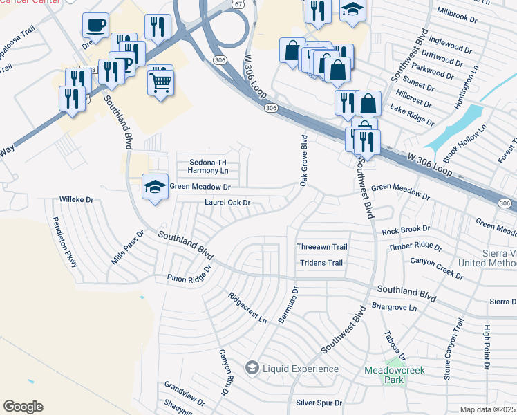 map of restaurants, bars, coffee shops, grocery stores, and more near 4601-4647 Oak Grove Boulevard in San Angelo