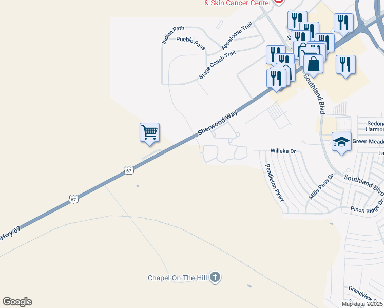 map of restaurants, bars, coffee shops, grocery stores, and more near 7102 Appaloosa Trail in San Angelo