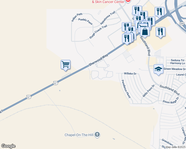 map of restaurants, bars, coffee shops, grocery stores, and more near 6161 Sherwood Way in San Angelo