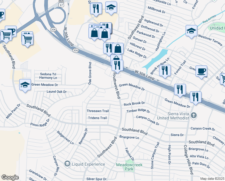 map of restaurants, bars, coffee shops, grocery stores, and more near 4339 Southwest Boulevard in San Angelo