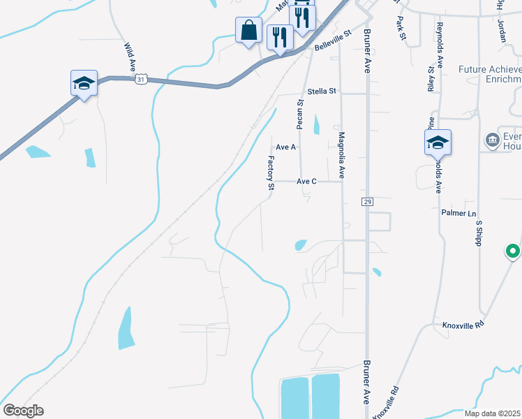 map of restaurants, bars, coffee shops, grocery stores, and more near Heading Mill Road in Evergreen