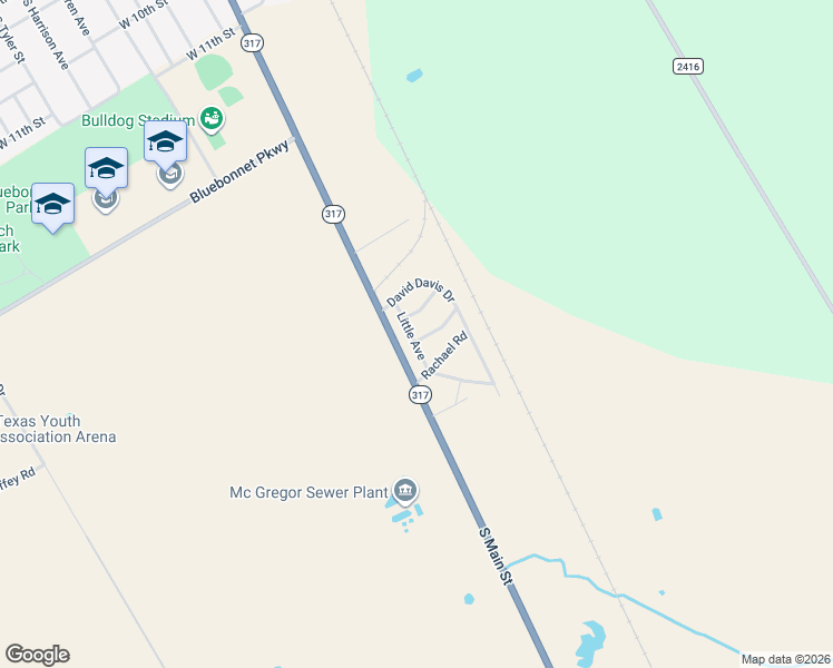 map of restaurants, bars, coffee shops, grocery stores, and more near 204 Phillips Road in McGregor