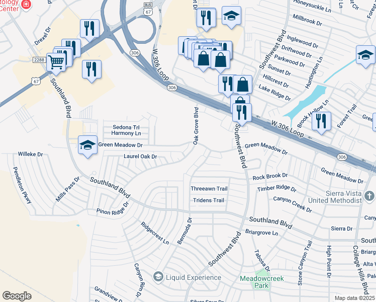 map of restaurants, bars, coffee shops, grocery stores, and more near 4433 Oak Grove Boulevard in San Angelo