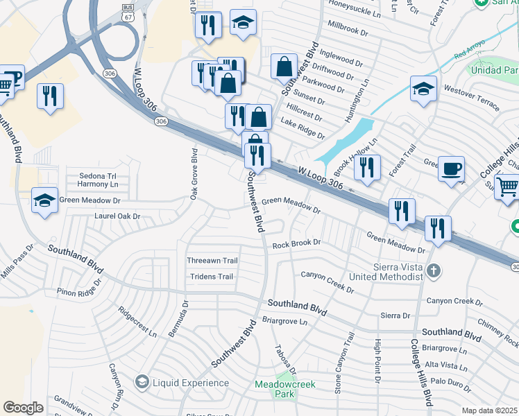 map of restaurants, bars, coffee shops, grocery stores, and more near 4418 Southwest Boulevard in San Angelo