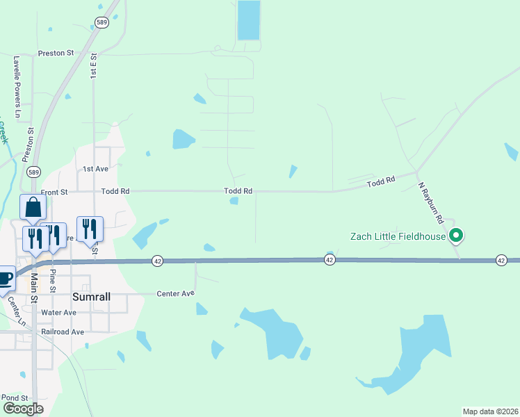 map of restaurants, bars, coffee shops, grocery stores, and more near 12 Down Hill Drive in Sumrall